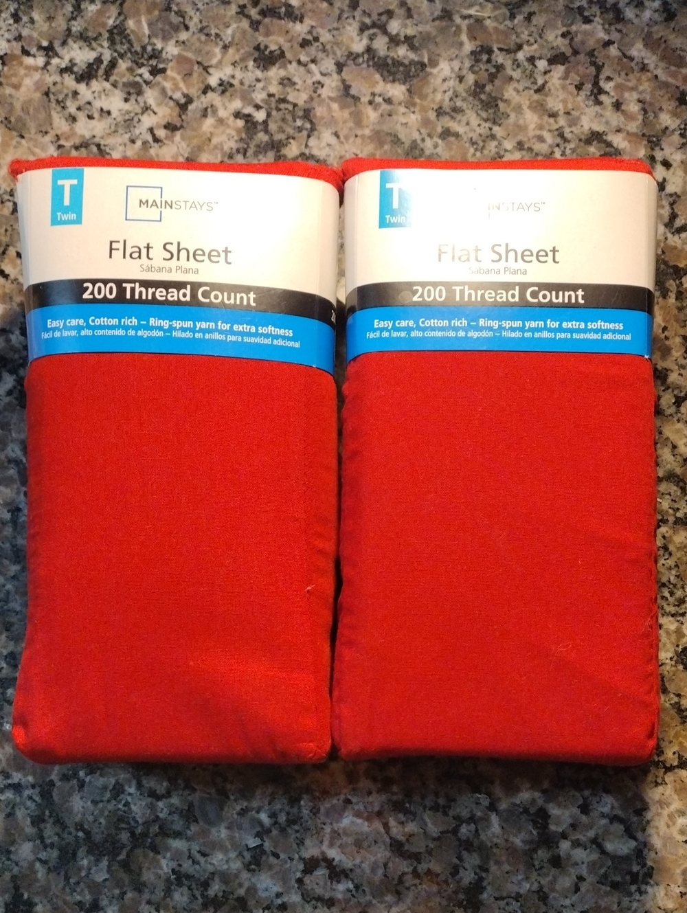 Mainstays Twin Flat Sheet Pair in Bright Red lot of 2 new sealed sedona red cute
